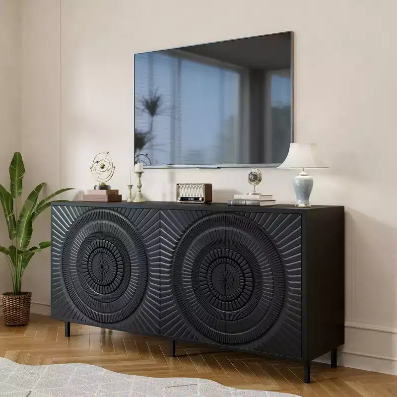 Credenza moderna in legno nero con ripiani regolabili