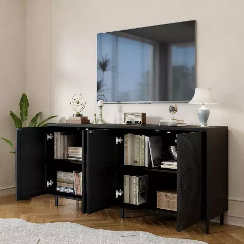 Credenza moderna in legno nero con ripiani regolabili