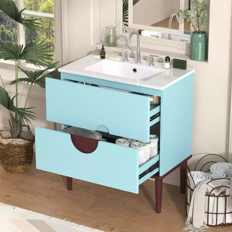 30 Bathroom Vanity Sink Combo , Bathroom Storage Cabinet with Drawers, Single Sink Bathroom Vanity, Blue