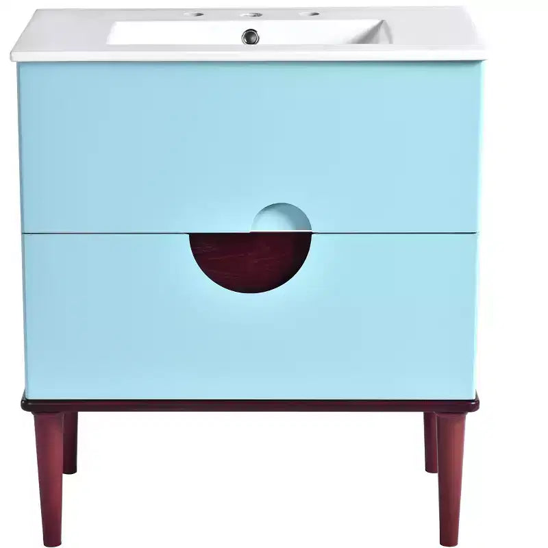 Mobile Bagno 75 cm con Lavabo in Ceramica e Cassetti Contenitore – Blu