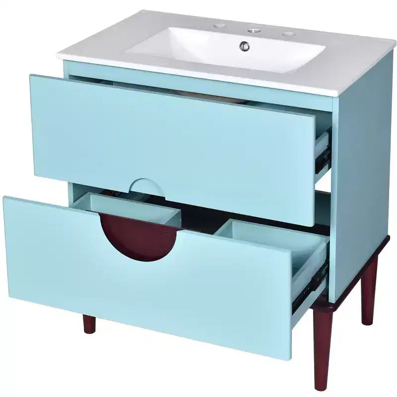 Mobile Bagno 75 cm con Lavabo in Ceramica e Cassetti Contenitore – Blu