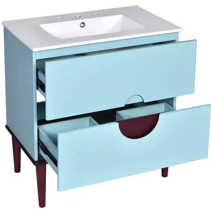 Mobile Bagno 75 cm con Lavabo in Ceramica e Cassetti Contenitore – Blu