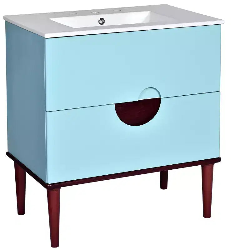 Mobile Bagno 75 cm con Lavabo in Ceramica e Cassetti Contenitore – Blu