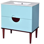 Mobile Bagno 75 cm con Lavabo in Ceramica e Cassetti Contenitore – Blu