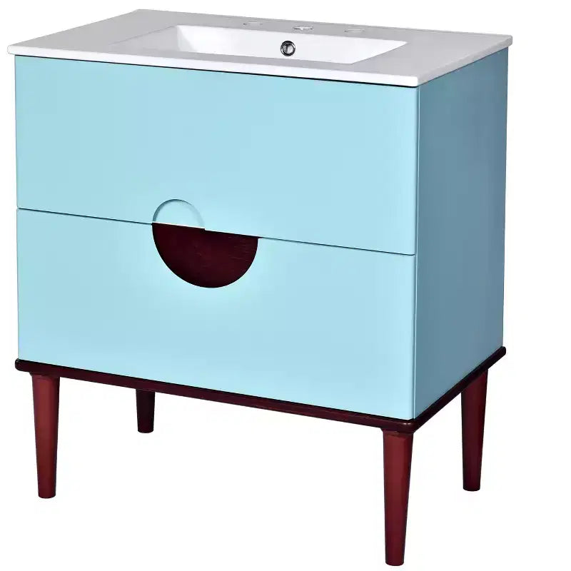 Mobile Bagno 75 cm con Lavabo in Ceramica e Cassetti Contenitore – Blu