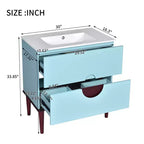 Mobile Bagno 75 cm con Lavabo in Ceramica e Cassetti Contenitore – Blu