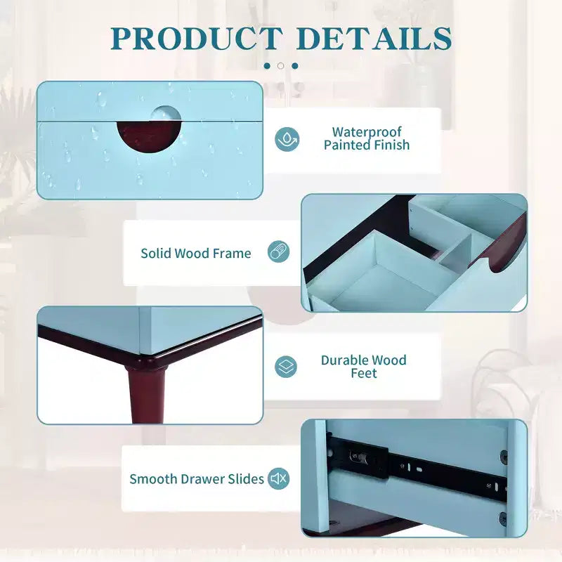 Mobile Bagno 75 cm con Lavabo in Ceramica e Cassetti Contenitore – Blu