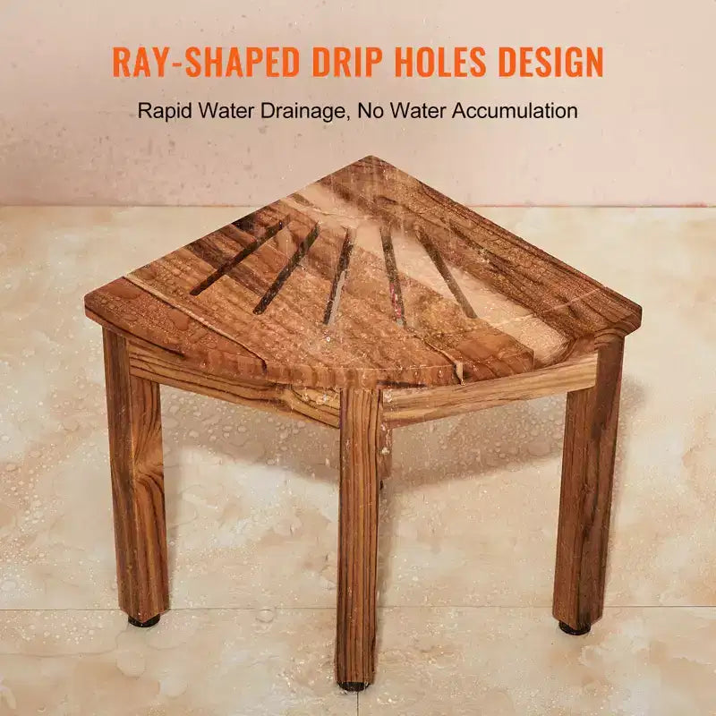 Panca angolare in teak per doccia – 31,5 cm H x 29,2 cm raggio, capacità 136 kg con ripiano portaoggetti