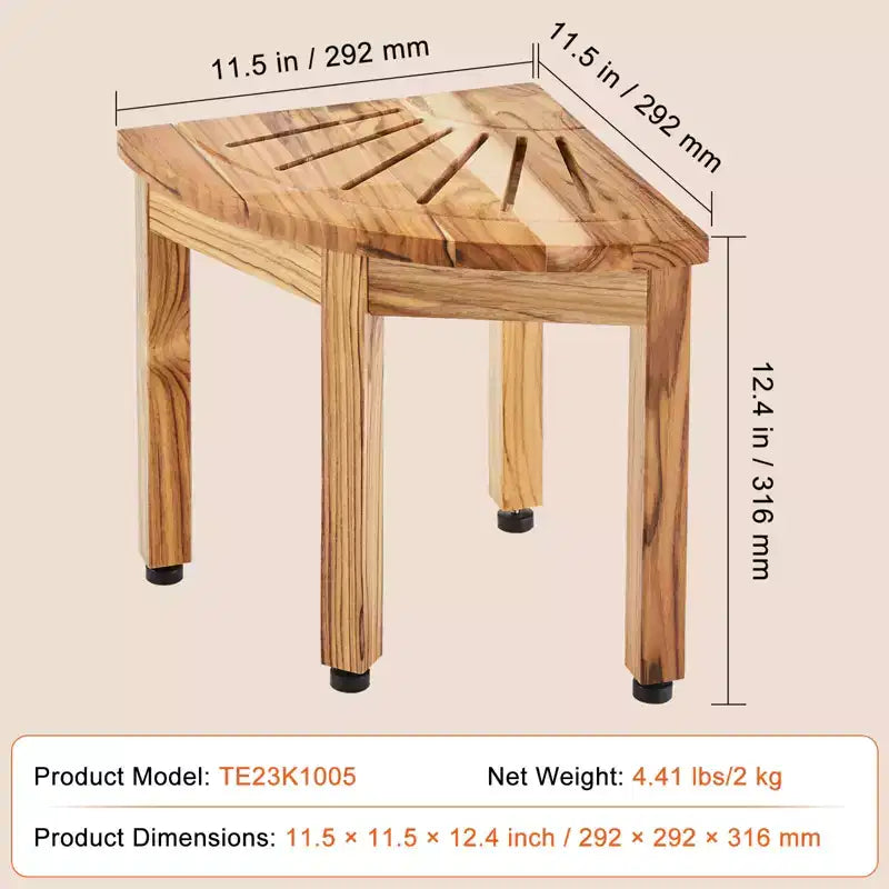 Panca angolare in teak per doccia – 31,5 cm H x 29,2 cm raggio, capacità 136 kg con ripiano portaoggetti