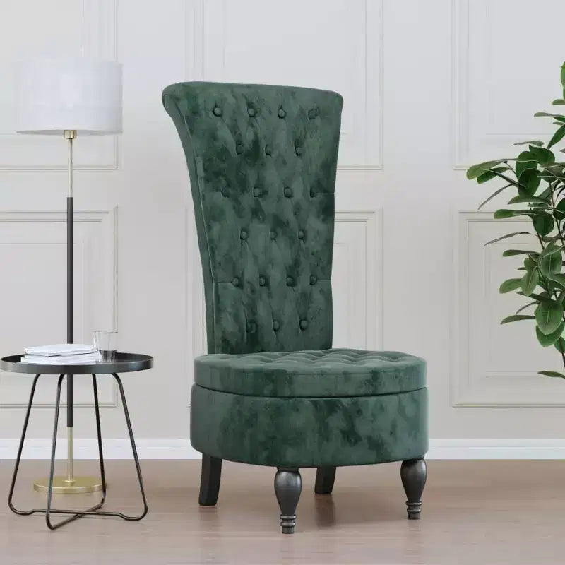 Sedia alta con schienale in velluto verde scuro