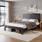 Letto con piattaforma industriale in legno con testiera