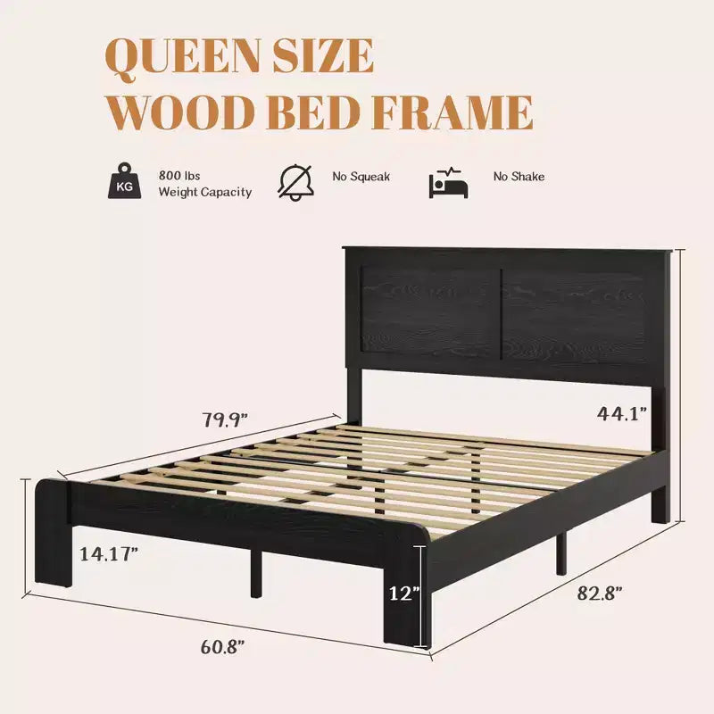 Letto con piattaforma industriale in legno con testiera