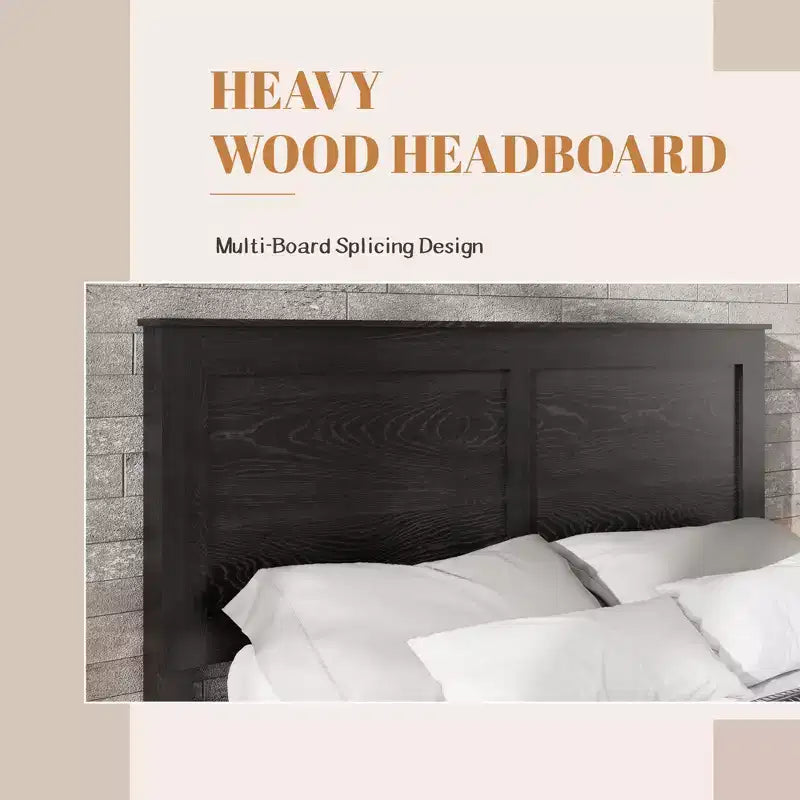 Letto con piattaforma industriale in legno con testiera