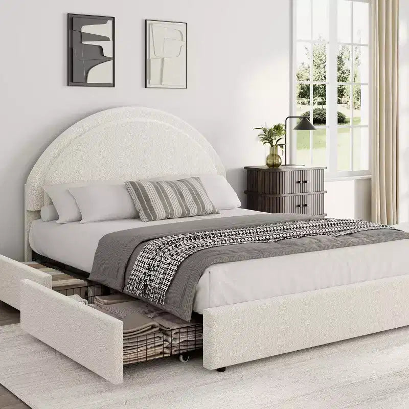 Struttura letto imbottita con piattaforma e testiera arrotondata