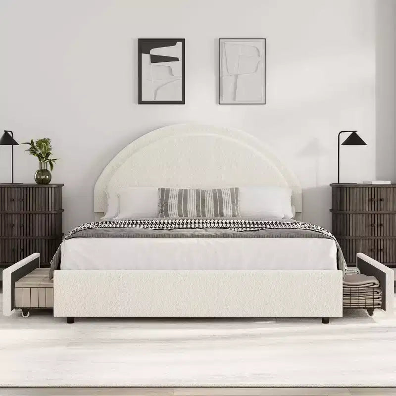 Struttura letto imbottita con piattaforma e testiera arrotondata