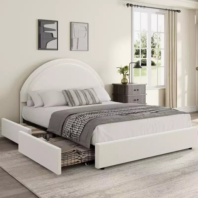 Struttura letto imbottita con piattaforma e testiera arrotondata