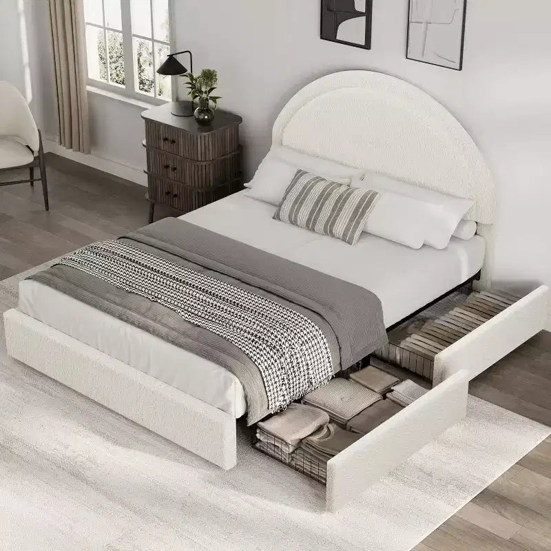 Struttura letto imbottita con piattaforma e testiera arrotondata