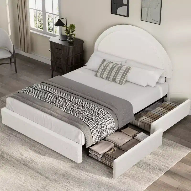 Struttura letto imbottita con piattaforma e testiera arrotondata