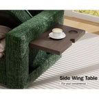 Divano letto componibile a L a 7 posti con letto estraibile, schienali reclinabili, porte USB, luce LED e pouf contenitore
