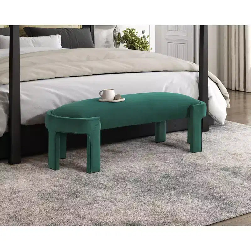 Panca ovale imbottita in velluto con struttura in compensato – Pouf da camera da letto e ingresso