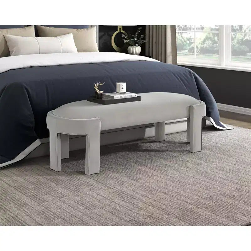 Panca ovale imbottita in velluto con struttura in compensato – Pouf da camera da letto e ingresso