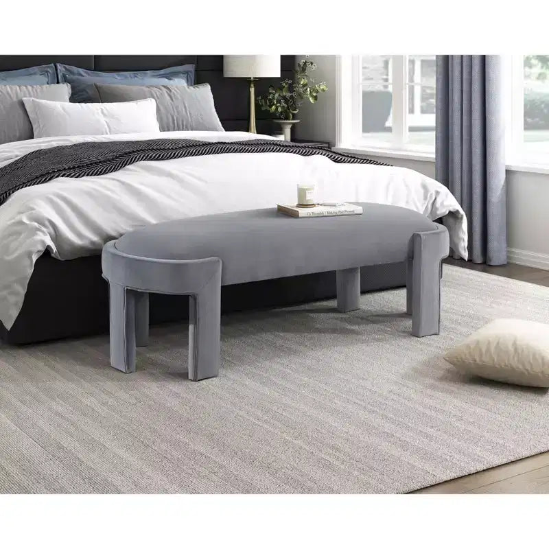 Panca ovale imbottita in velluto con struttura in compensato – Pouf da camera da letto e ingresso