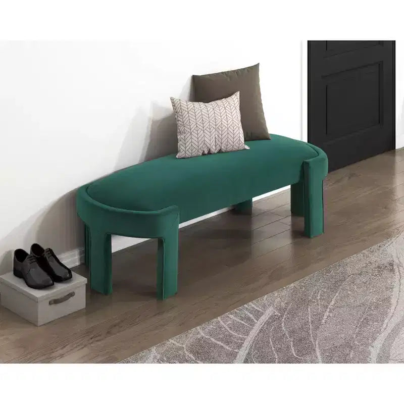 Panca ovale imbottita in velluto con struttura in compensato – Pouf da camera da letto e ingresso