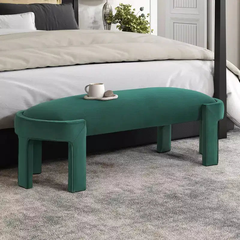 Panca ovale imbottita in velluto con struttura in compensato – Pouf da camera da letto e ingresso