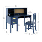 Set Scrivania e Sedia per Bambini con Credenza – Tavolo da Studio in Legno con Cassetti e Ripiani Contenitori