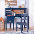 Set Scrivania e Sedia per Bambini con Credenza – Tavolo da Studio in Legno con Cassetti e Ripiani Contenitori