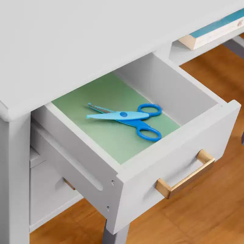 Set Scrivania e Sedia per Bambini con Credenza – Tavolo da Studio in Legno con Cassetti e Ripiani Contenitori