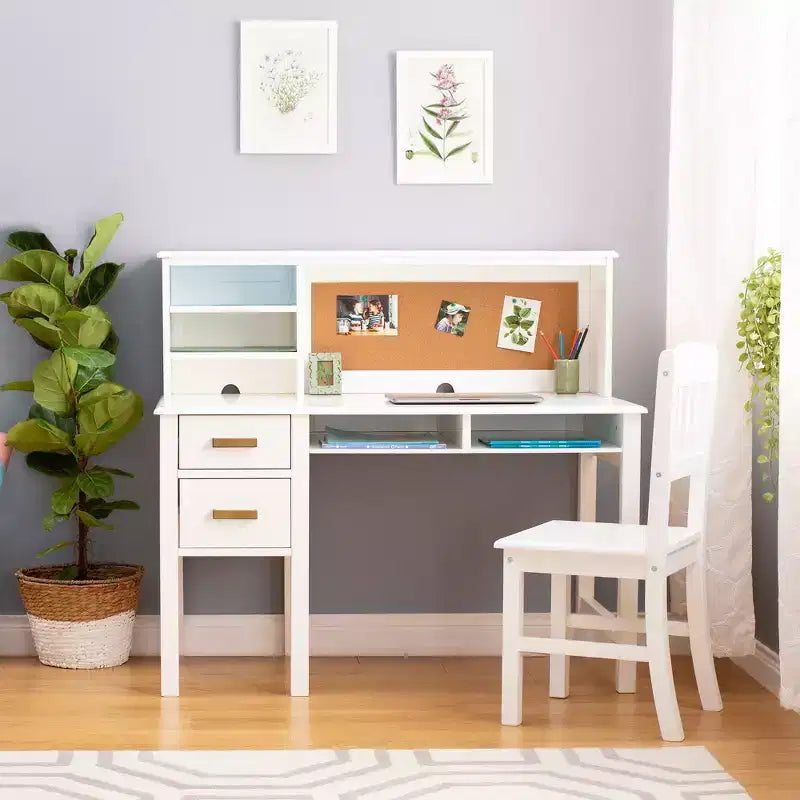 Set Scrivania e Sedia per Bambini con Credenza – Tavolo da Studio in Legno con Cassetti e Ripiani Contenitori