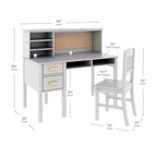 Set Scrivania e Sedia per Bambini con Credenza – Tavolo da Studio in Legno con Cassetti e Ripiani Contenitori