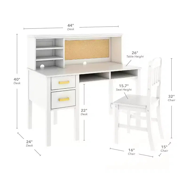 Set Scrivania e Sedia per Bambini con Credenza – Tavolo da Studio in Legno con Cassetti e Ripiani Contenitori