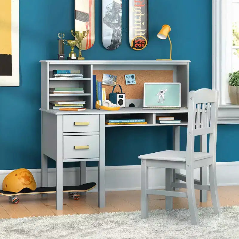 Guidecraft Taiga Kids Desk and Chair Set with Hutch - Kids Wooden Computer Desk with Storage Drawers and Shelves | Kids Study Table for Bedroom