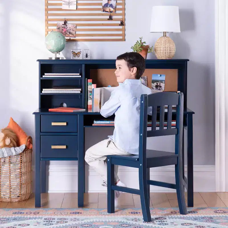 Set Scrivania e Sedia per Bambini con Credenza – Tavolo da Studio in Legno con Cassetti e Ripiani Contenitori