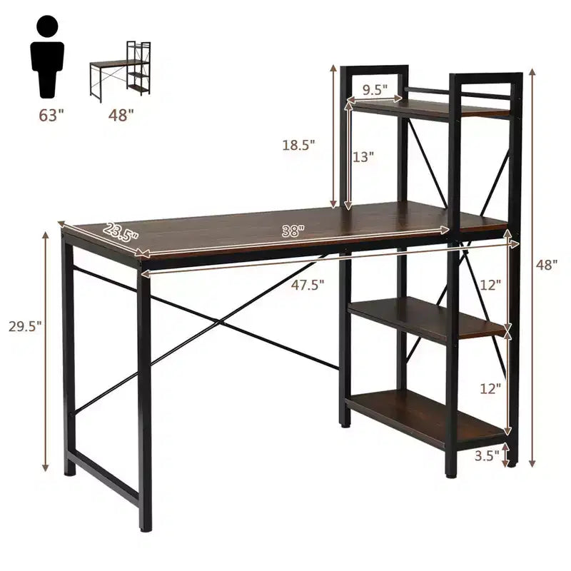 Scrivania per computer da 47,5" con libreria a 4 ripiani