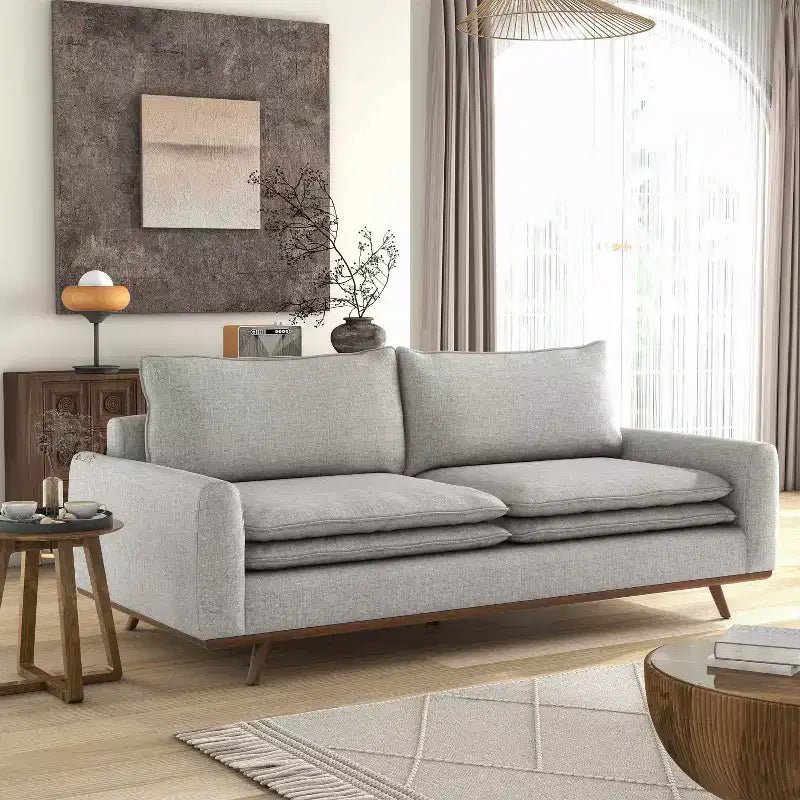 Divano mid-century da 82" con rivestimento in cotone-lino e cuscini sfoderabili