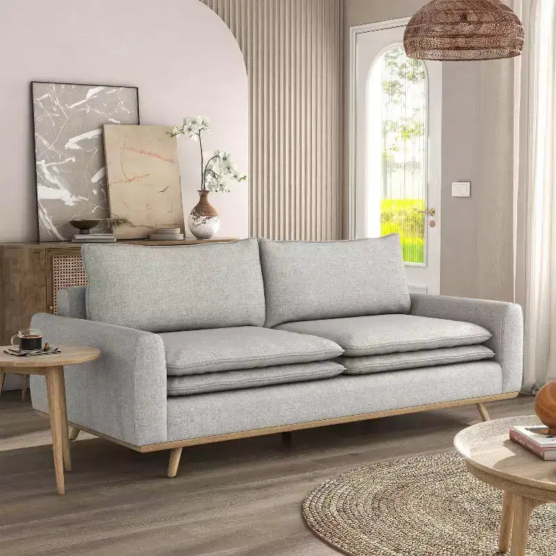 Divano mid-century da 82" con rivestimento in cotone-lino e cuscini sfoderabili
