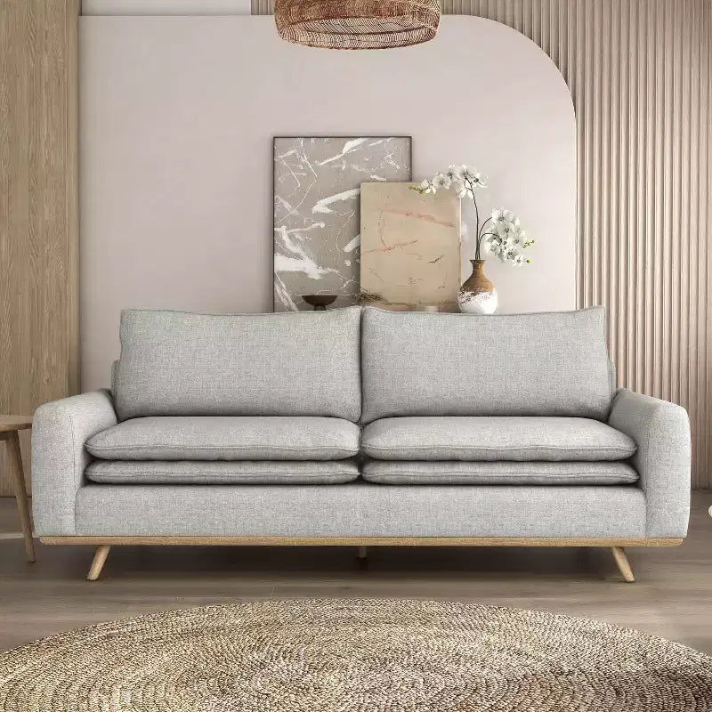 Divano mid-century da 82" con rivestimento in cotone-lino e cuscini sfoderabili