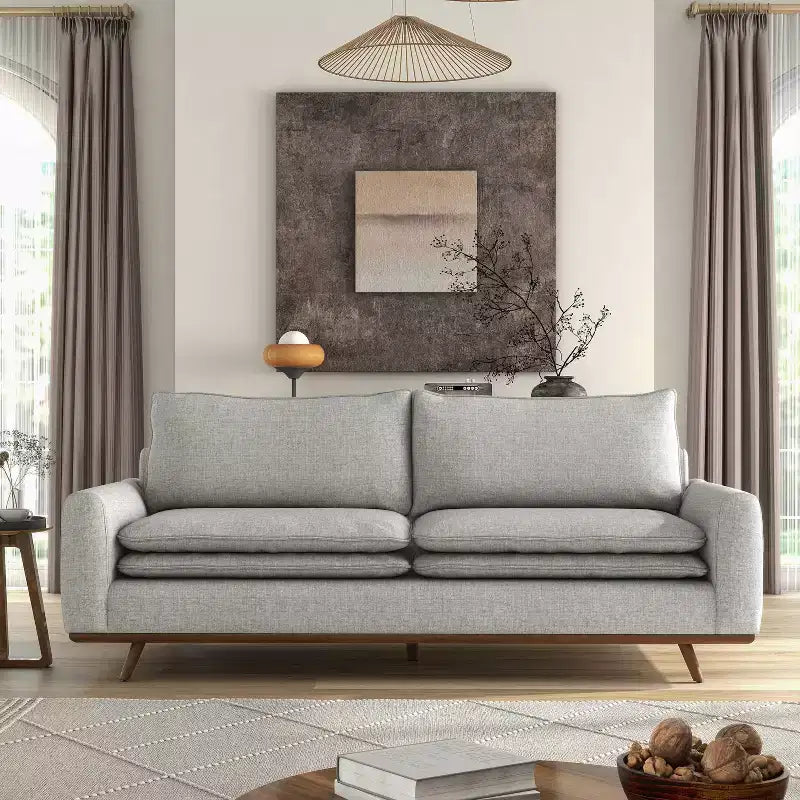 Divano mid-century da 82" con rivestimento in cotone-lino e cuscini sfoderabili