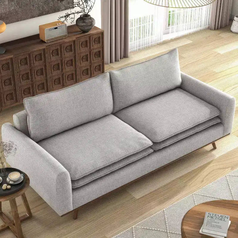 Divano mid-century da 82" con rivestimento in cotone-lino e cuscini sfoderabili